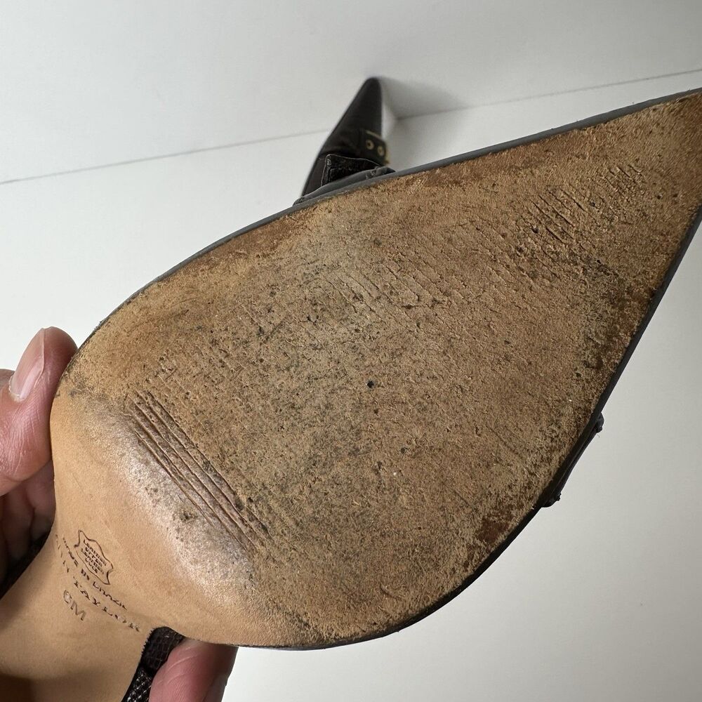 Ann Taylor D'Orsay Pumps 6M Brown‎ Snakeskin Pattern Buckle Pointed Toe 3" Heel - Picture 8 of 16